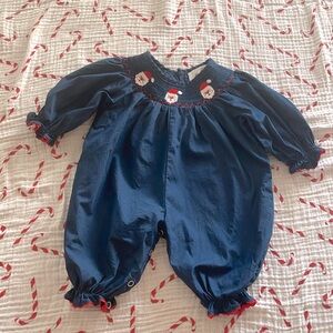 EUC Marie Nicole Baby Girls Smocked Santa Romper